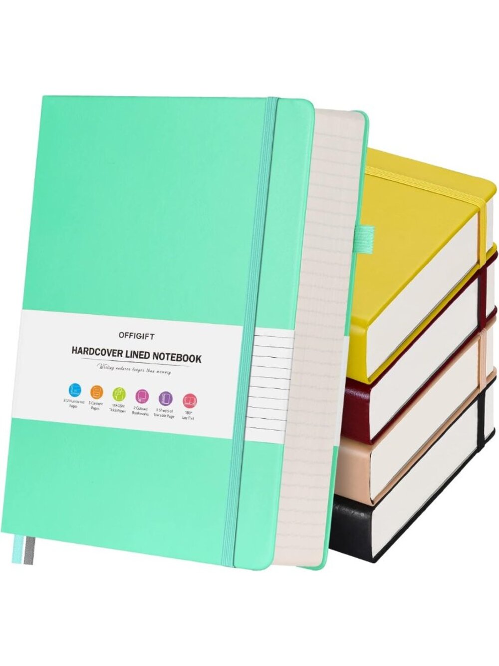 5 Pack A5 College Ruled Notebooks, 312 Pages Each, Thick Leather Journals, No